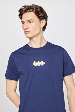 Regular Fit Normal Kesim Bisiklet Yaka %100 Pamuk Lacivert Tişört - Navy-L241521410 (görsel 4)