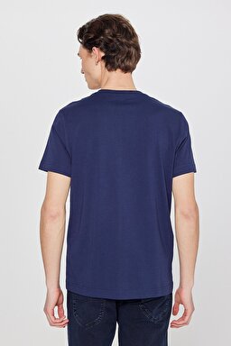 Regular Fit Normal Kesim Bisiklet Yaka %100 Pamuk Lacivert Tişört - Navy-L241521410 (görsel 5)