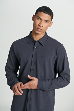 Regular Fit Normal Kesim %100 Pamuk Antrasit Gömlek - Anthracite-L241567003 (görsel 2)