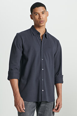 Regular Fit Normal Kesim %100 Pamuk Antrasit Gömlek - Anthracite-L241567003 (görsel 3)