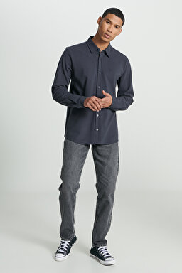 Regular Fit Normal Kesim %100 Pamuk Antrasit Gömlek - Anthracite-L241567003 (görsel 4)