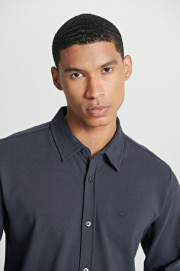 Regular Fit Normal Kesim %100 Pamuk Antrasit Gömlek - Anthracite-L241567003 (görsel 5)