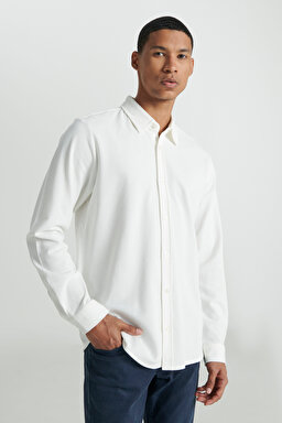 Regular Fit Normal Kesim %100 Pamuk Beyaz Gömlek - White-L241567100 (görsel 3)