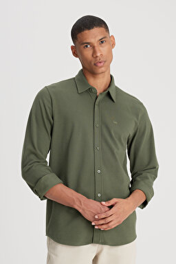 Regular Fit Normal Kesim %100 Pamuk Haki Gömlek - Khaki-L241567801