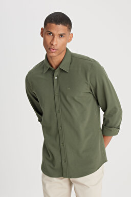Regular Fit Normal Kesim %100 Pamuk Haki Gömlek - Khaki-L241567801 (görsel 2)