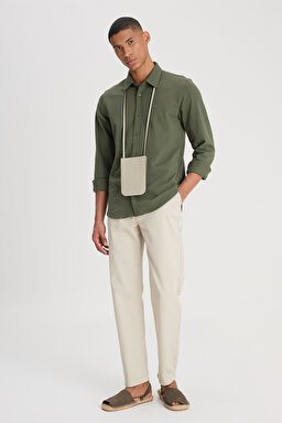 Regular Fit Normal Kesim %100 Pamuk Haki Gömlek - Khaki-L241567801 (görsel 3)