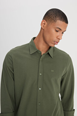 Regular Fit Normal Kesim %100 Pamuk Haki Gömlek - Khaki-L241567801 (görsel 4)