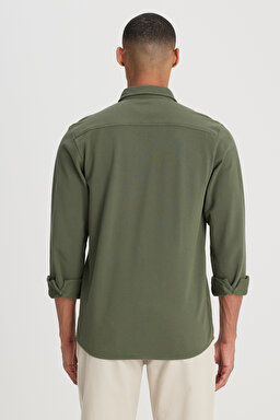 Regular Fit Normal Kesim %100 Pamuk Haki Gömlek - Khaki-L241567801 (görsel 5)