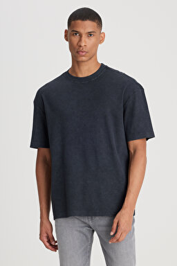 Loose Fit Rahat Kesim Bisiklet Yaka Antrasit Tişört - Anthracite-L241569003 (görsel 2)