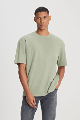 Loose Fit Rahat Kesim Bisiklet Yaka Mint Yeşili Tişört - Mint Green-L241569303