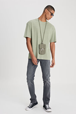 Loose Fit Rahat Kesim Bisiklet Yaka Mint Yeşili Tişört - Mint Green-L241569303 (görsel 2)