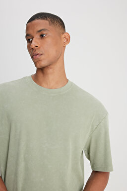 Loose Fit Rahat Kesim Bisiklet Yaka Mint Yeşili Tişört - Mint Green-L241569303 (görsel 3)