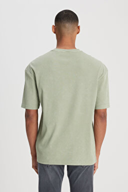 Loose Fit Rahat Kesim Bisiklet Yaka Mint Yeşili Tişört - Mint Green-L241569303 (görsel 4)