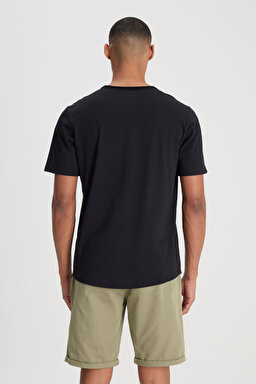 Regular Fit Normal Kesim Bisiklet Yaka %100 Pamuk Siyah Tişört - Black-L241570001 (görsel 5)