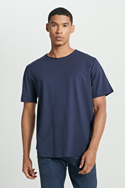 Regular Fit Normal Kesim Bisiklet Yaka %100 Pamuk Lacivert Tişört - Navy-L241570410 (görsel 2)