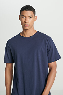 Regular Fit Normal Kesim Bisiklet Yaka %100 Pamuk Lacivert Tişört - Navy-L241570410 (görsel 5)