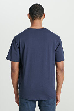 Regular Fit Normal Kesim Bisiklet Yaka %100 Pamuk Lacivert Tişört - Navy-L241570410 (görsel 6)