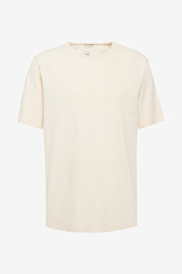 Regular Fit Normal Kesim Bisiklet Yaka %100 Pamuk Bej Tişört - Beige-L241570614 (görsel 6)