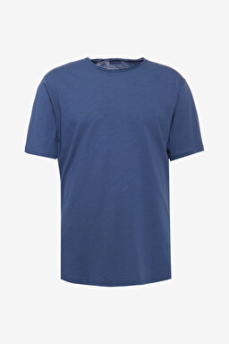 Regular Fit Normal Kesim Bisiklet Yaka %100 Pamuk Lacivert Tişört - İndigo-L241570TF (görsel 6)