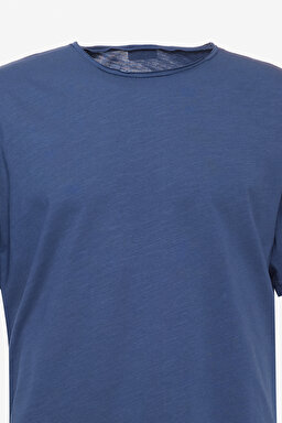 Regular Fit Normal Kesim Bisiklet Yaka %100 Pamuk Lacivert Tişört - İndigo-L241570TF (görsel 8)