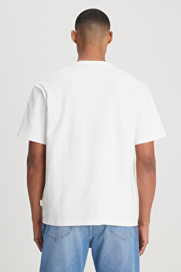 Loose Fit Rahat Kesim Bisiklet Yaka %100 Pamuk Beyaz Tişört - White-L241571100 (görsel 5)
