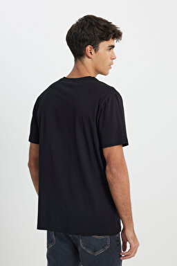 Regular Fit Normal Kesim Bisiklet Yaka %100 Pamuk Siyah Tişört - Black-L241576001 (görsel 4)