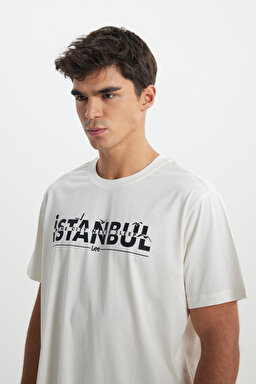 Regular Fit Normal Kesim Bisiklet Yaka %100 Pamuk Beyaz Tişört - White-L241576100 (görsel 3)