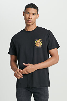 Regular Fit Normal Kesim Bisiklet Yaka %100 Pamuk Siyah Tişört - Black-L241578001