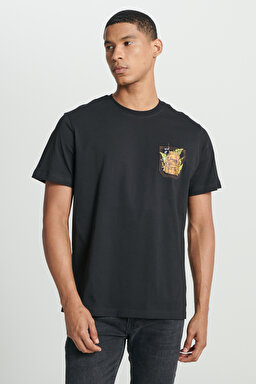 Regular Fit Normal Kesim Bisiklet Yaka %100 Pamuk Siyah Tişört - Black-L241578001 (görsel 2)