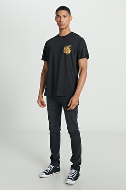 Regular Fit Normal Kesim Bisiklet Yaka %100 Pamuk Siyah Tişört - Black-L241578001 (görsel 3)