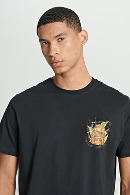 Regular Fit Normal Kesim Bisiklet Yaka %100 Pamuk Siyah Tişört - Black-L241578001 (görsel 4)