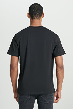 Regular Fit Normal Kesim Bisiklet Yaka %100 Pamuk Siyah Tişört - Black-L241578001 (görsel 5)