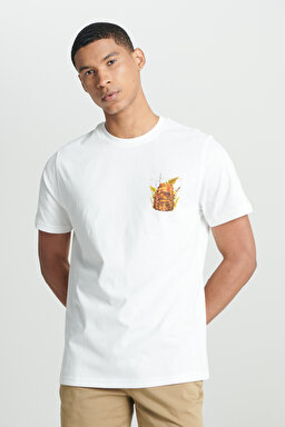 Regular Fit Normal Kesim Bisiklet Yaka %100 Pamuk Beyaz Tişört - White-L241578100 (görsel 2)