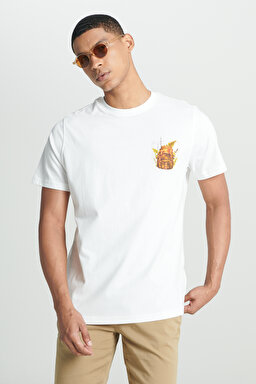 Regular Fit Normal Kesim Bisiklet Yaka %100 Pamuk Beyaz Tişört - White-L241578100 (görsel 3)