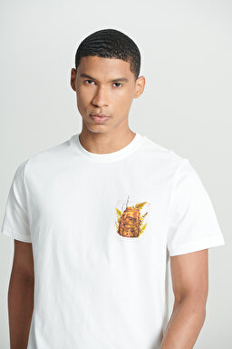 Regular Fit Normal Kesim Bisiklet Yaka %100 Pamuk Beyaz Tişört - White-L241578100 (görsel 5)
