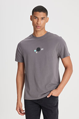 Regular Fit Normal Kesim Bisiklet Yaka %100 Pamuk Antrasit Tişört - Anthracite-L241579003