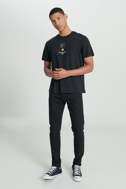 Regular Fit Normal Kesim Bisiklet Yaka %100 Pamuk Siyah Tişört - Black-L241580001 (görsel 3)