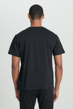 Regular Fit Normal Kesim Bisiklet Yaka %100 Pamuk Siyah Tişört - Black-L241580001 (görsel 5)