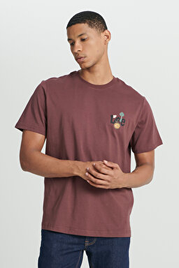 Regular Fit Normal Kesim Bisiklet Yaka %100 Pamuk Bordo Tişört - Wine-L241582810