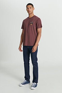 Regular Fit Normal Kesim Bisiklet Yaka %100 Pamuk Bordo Tişört - Wine-L241582810 (görsel 4)