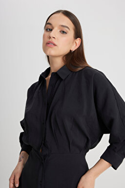 Loose Fit Rahat Kesim Siyah Gömlek Elbise - Black-L241612001 (görsel 3)