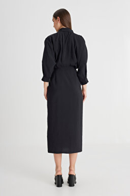 Loose Fit Rahat Kesim Siyah Gömlek Elbise - Black-L241612001 (görsel 5)