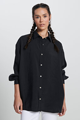 Loose Fit Rahat Kesim Siyah Gömlek - Black-L241614001
