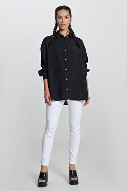 Loose Fit Rahat Kesim Siyah Gömlek - Black-L241614001 (görsel 3)