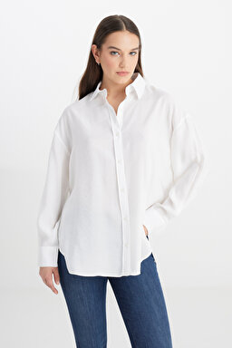 Loose Fit Rahat Kesim Beyaz Gömlek - White-L241614100