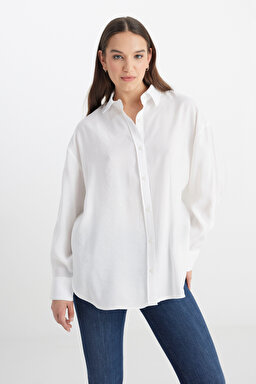 Loose Fit Rahat Kesim Beyaz Gömlek - White-L241614100 (görsel 2)