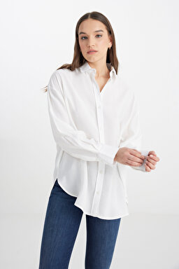 Loose Fit Rahat Kesim Beyaz Gömlek - White-L241614100 (görsel 3)