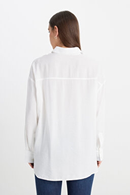 Loose Fit Rahat Kesim Beyaz Gömlek - White-L241614100 (görsel 7)
