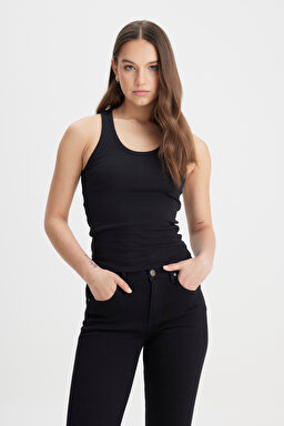 Slim Fit Dar Kesim Siyah Tişört - Black-L241615001 (görsel 2)