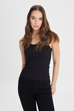 Slim Fit Dar Kesim Siyah Tişört - Black-L241615001 (görsel 4)